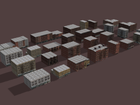 Brownstone Building Set - Low poly model 3d model