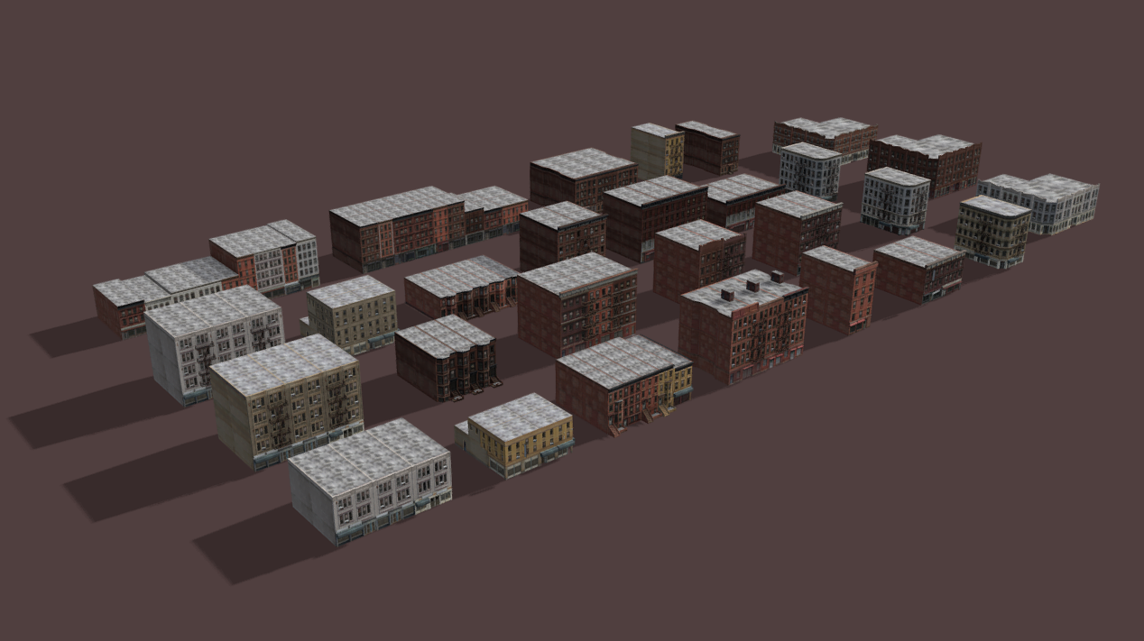 Brownstone Building Set - Low poly model 3d model