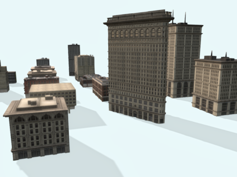 Downtown Buildings Set - Low Poly model 3d model