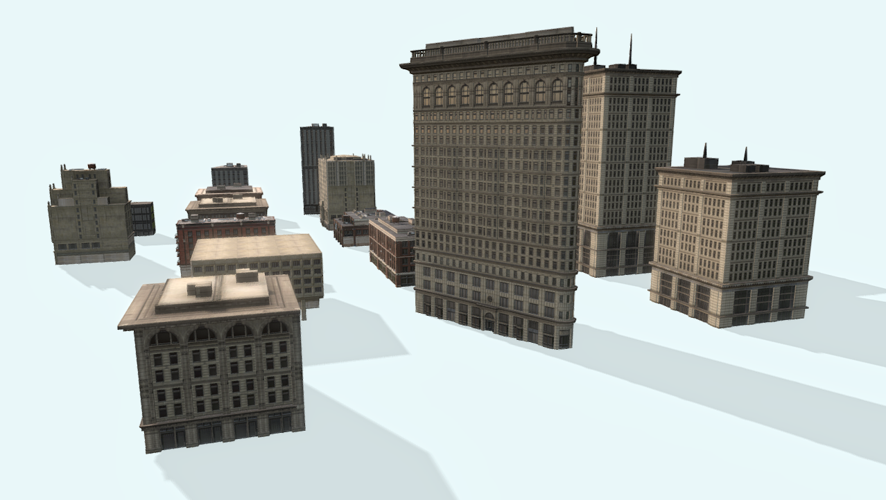 Downtown Buildings Set - Low Poly model 3d model