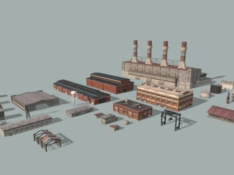 Industrial Buildings Set - Low poly models 3d model