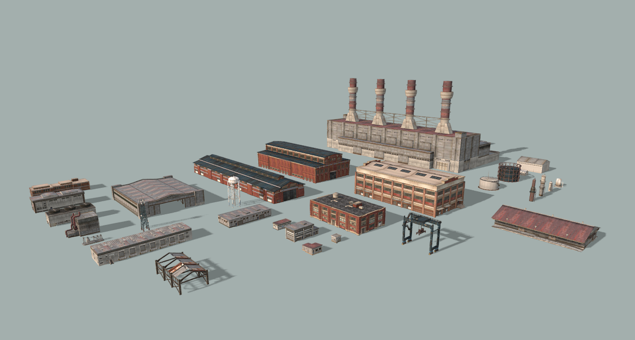 Industrial Buildings Set - Low poly models 3d model