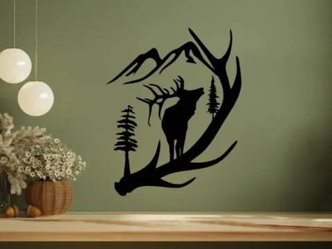 Elk on Antler Wall Art 3d model