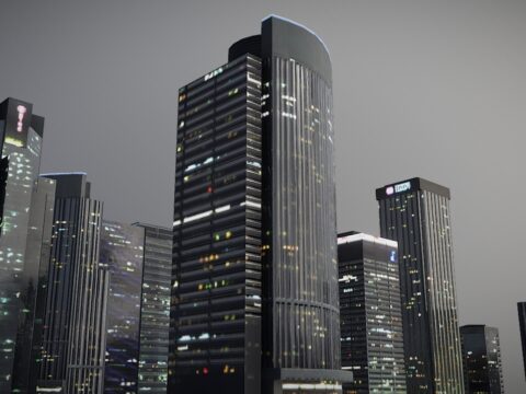 Low Poly Night City Building Skyline 3d model