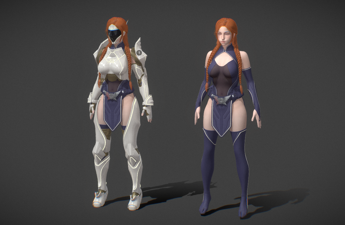 Scifi Girl with body suit and armor 3d model