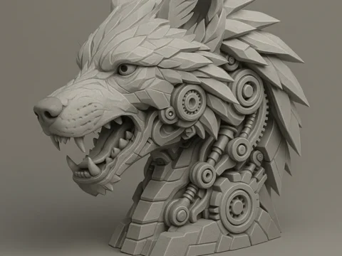 Wolf Mecha head 3d model