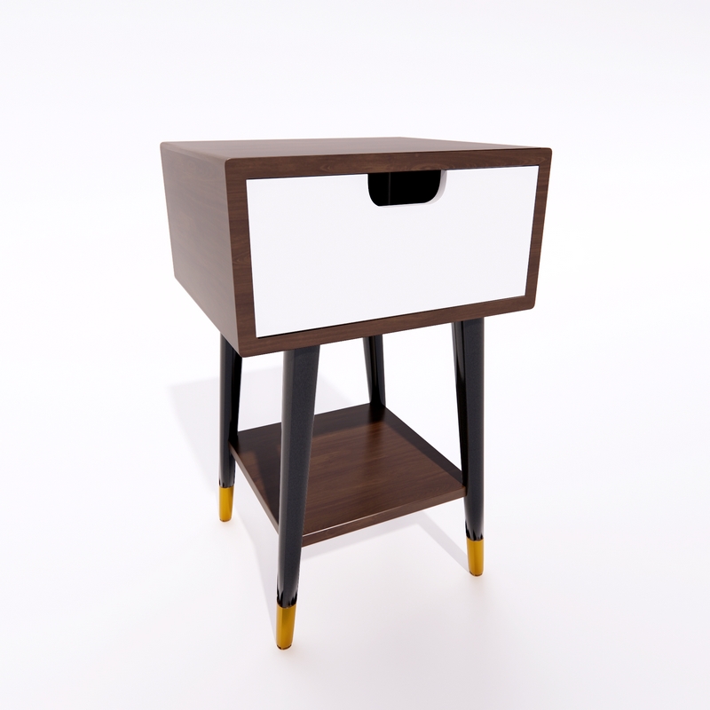 Nightstand with Lamp and Bowl 3d model