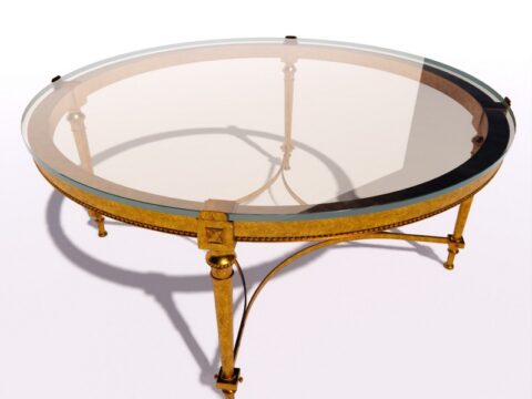 Brass Round Coffee Table with Glass 3d model