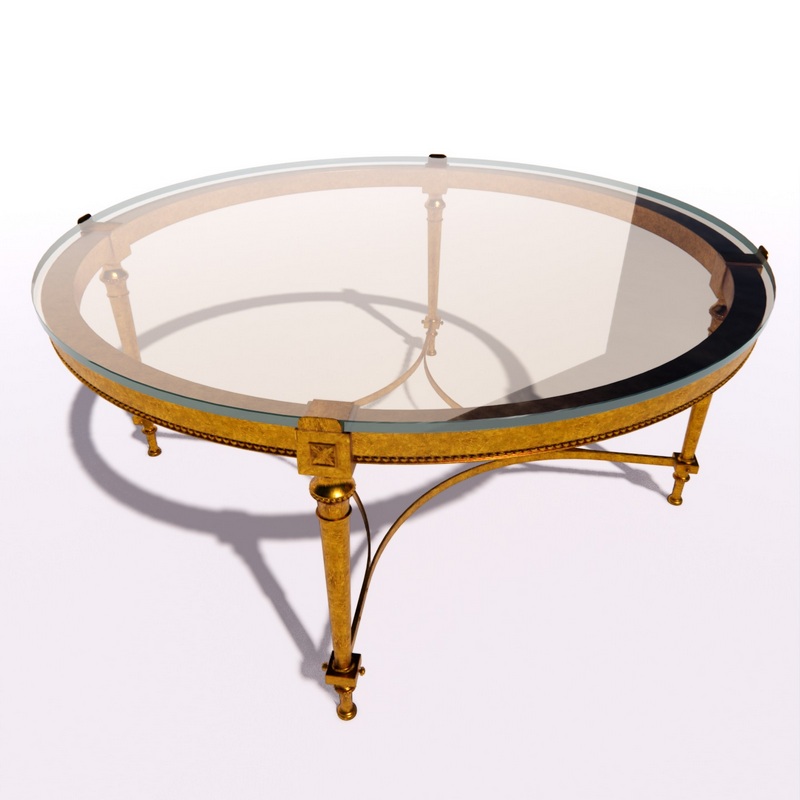 Brass Round Coffee Table with Glass 3d model