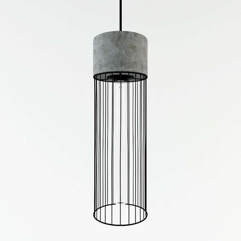 Long Pencil Concrete Cement Steel Cage Pendant Light 3d model