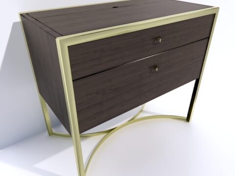 Patrick Rustic Antique Brass Oak Wood Nightstand 3d model