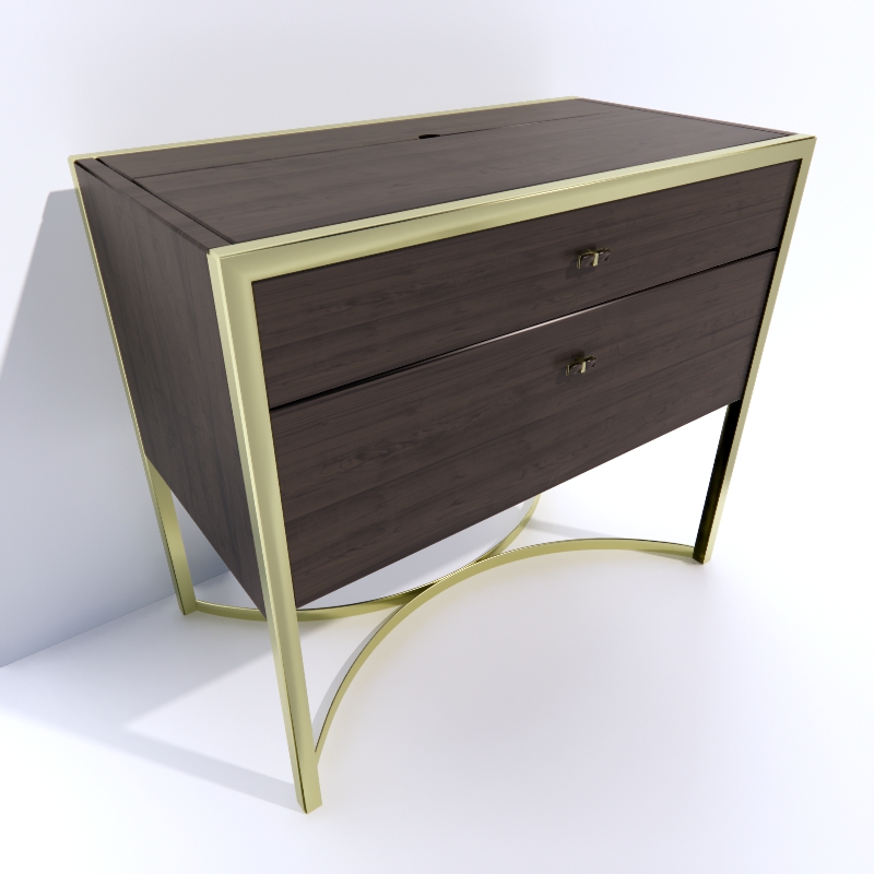 Patrick Rustic Antique Brass Oak Wood Nightstand 3d model